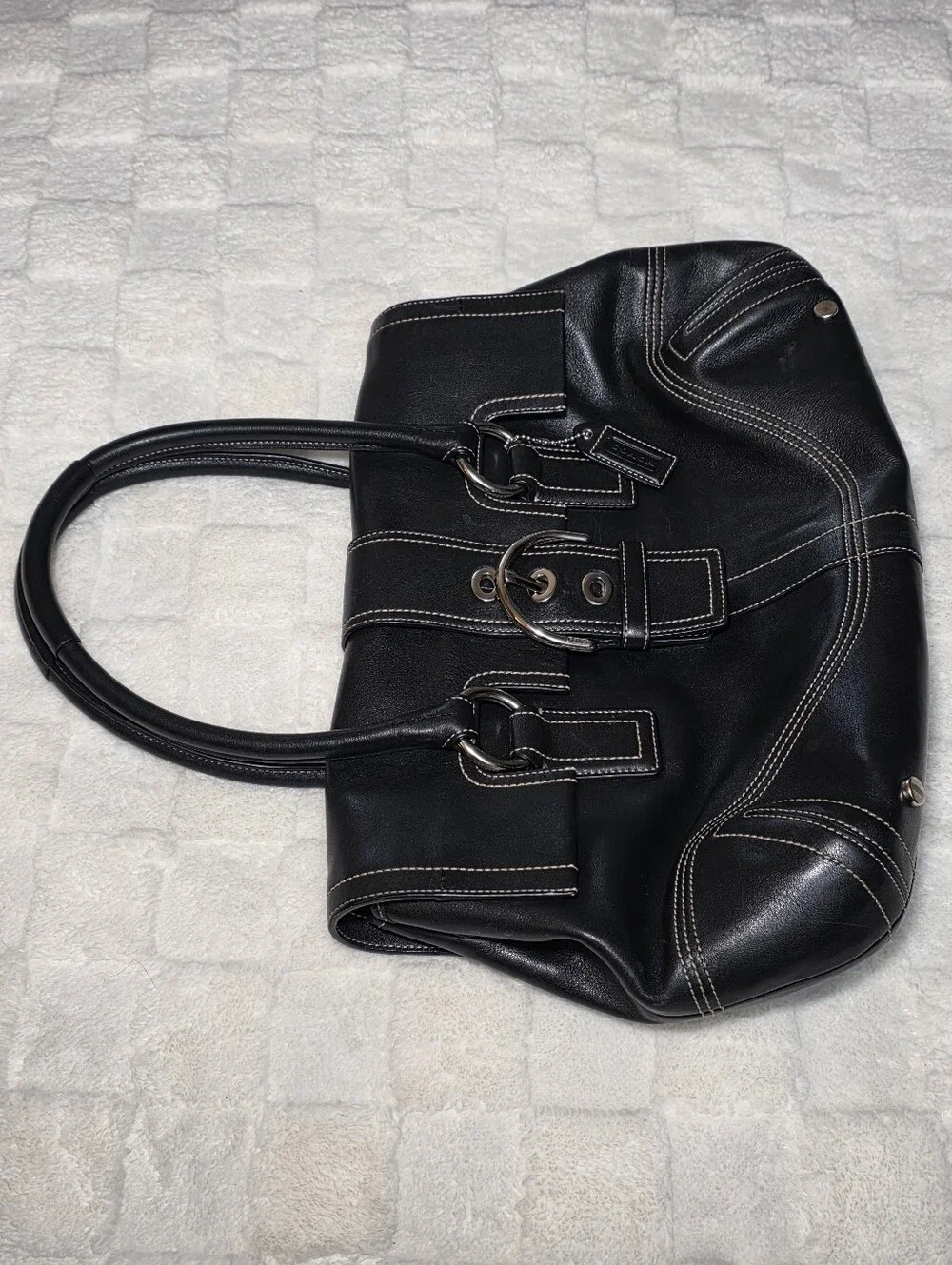 VINTAGE COACH HAMPTON SOHO FLAP SATCHEL BLACK LEATHER + SILVER HARDWARE (8A11)